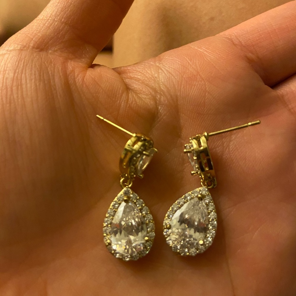 Cubic Zirconia/Gold Plated Teardrop Earrings